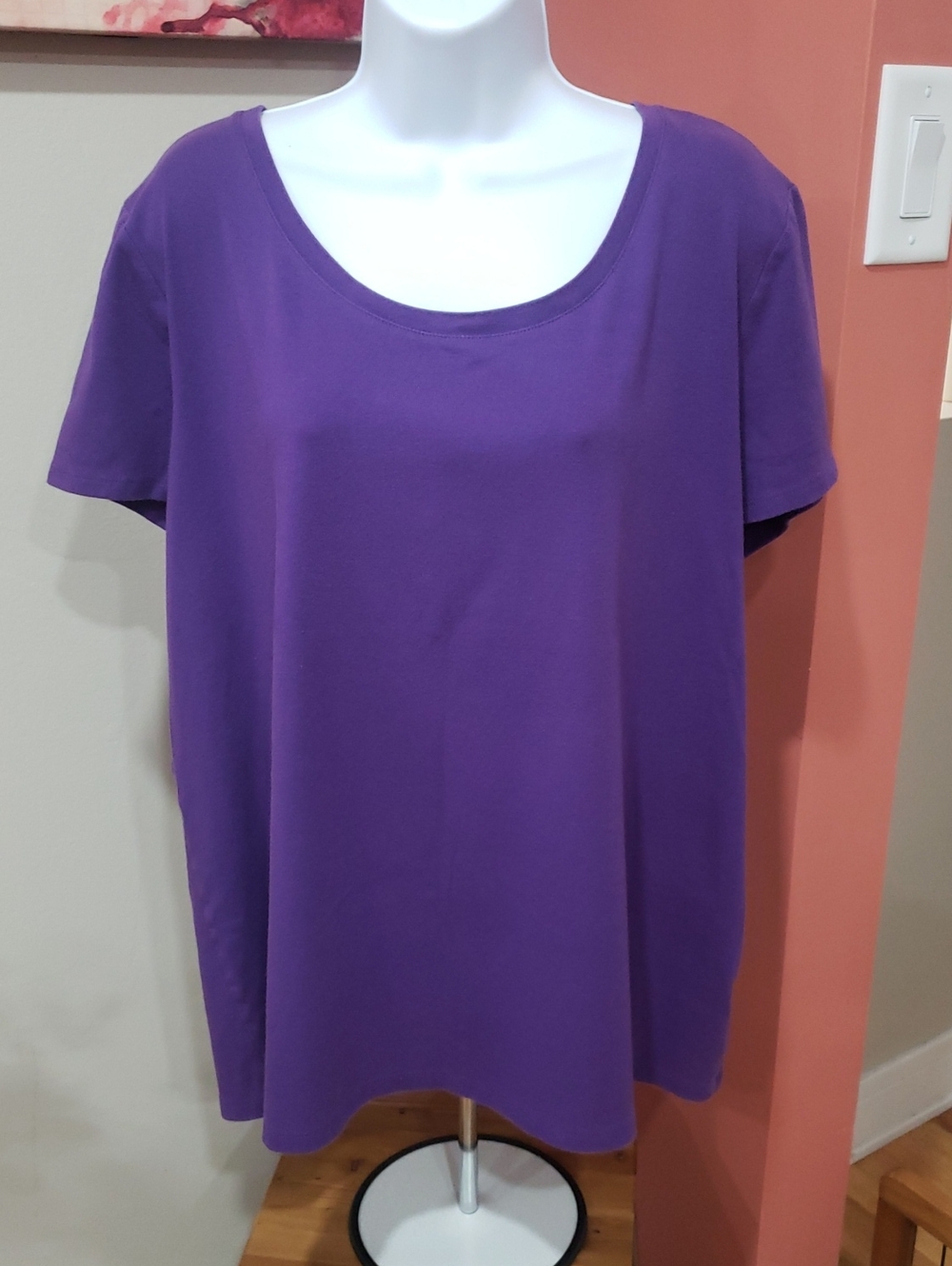 Massini Women's Deep Royal Purple Short Sleeve Crewneck Top, 3X